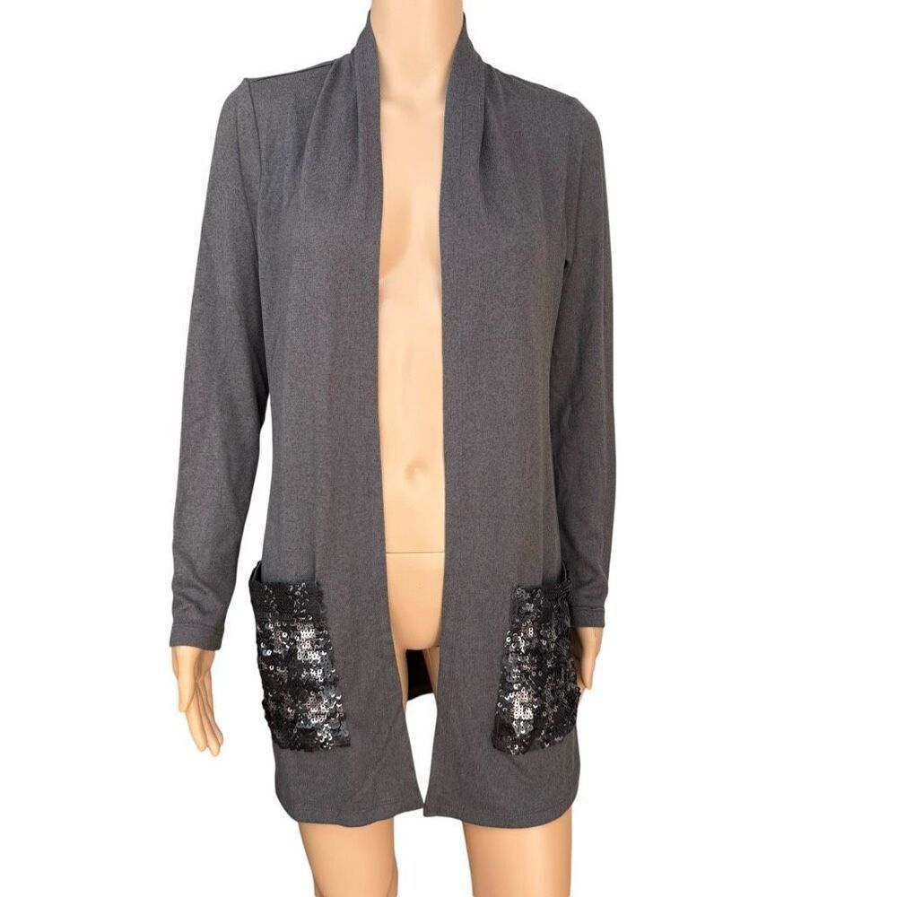 Colleen Lopez brown knit open front cardigan sequined pockets size XS NWOT